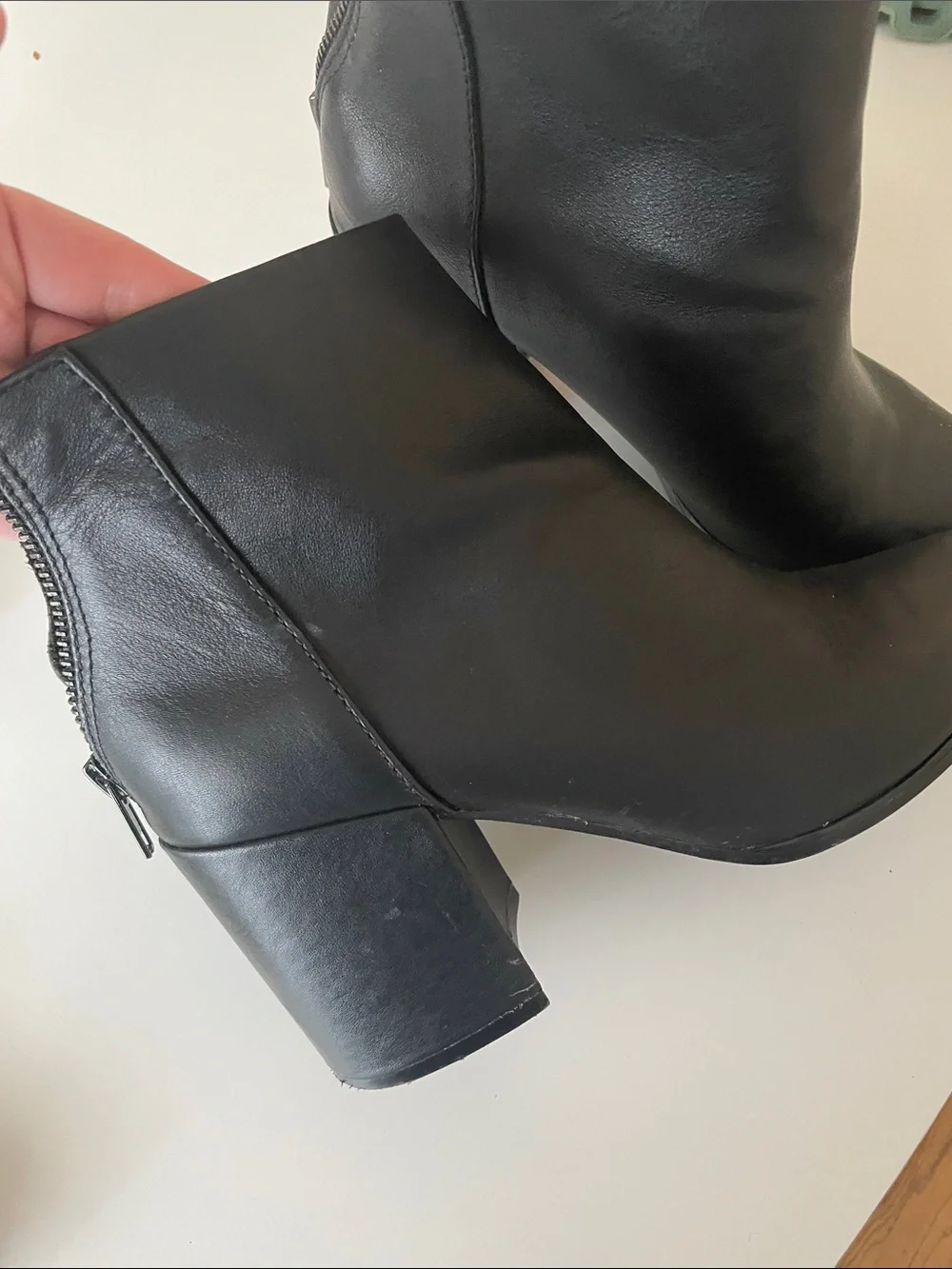 Aqua Black Pointed Toe Leather Ankle Booties